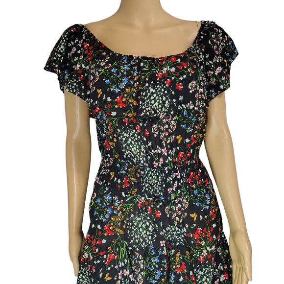 Chelsea & Theodore Floral Peasant Fit Flare Maxi Sundress Smocked Waist Size M - Picture 5 of 8